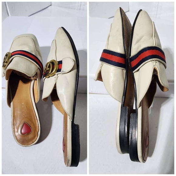 Authentic Gucci Double G Logo Leather Mules Off-White Size 40 - Picture 4 of 12